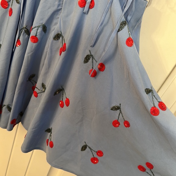 Lovers and Friends Cassie Mini Dress Fit &Flare Size XS Blue Cherries Open Sides - Picture 12 of 15